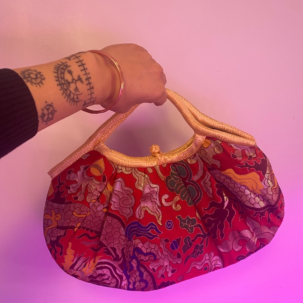 Gorgeous red satin Qipao style hand clutch- handmade and brand new